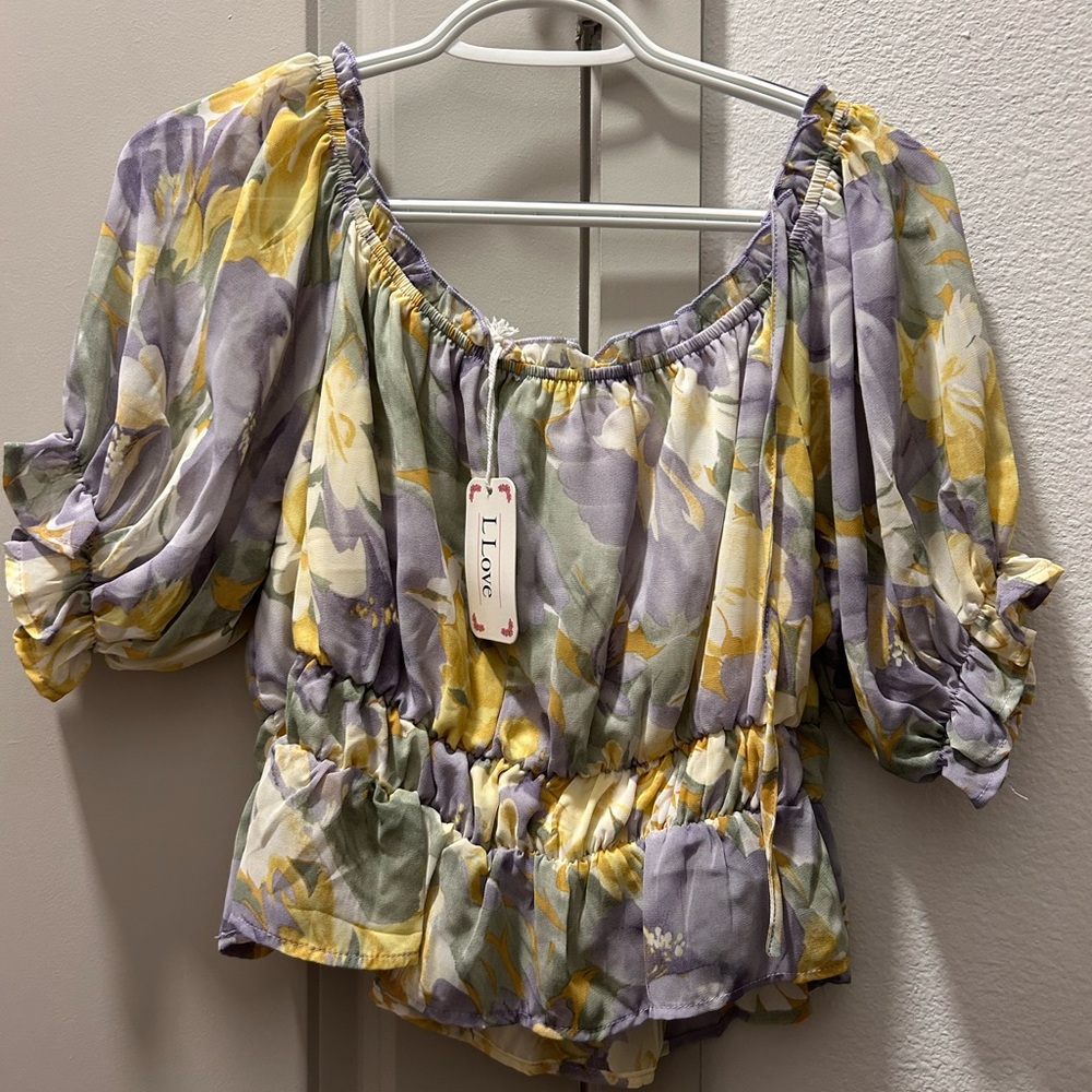 L Love cropped short sleeve blouse